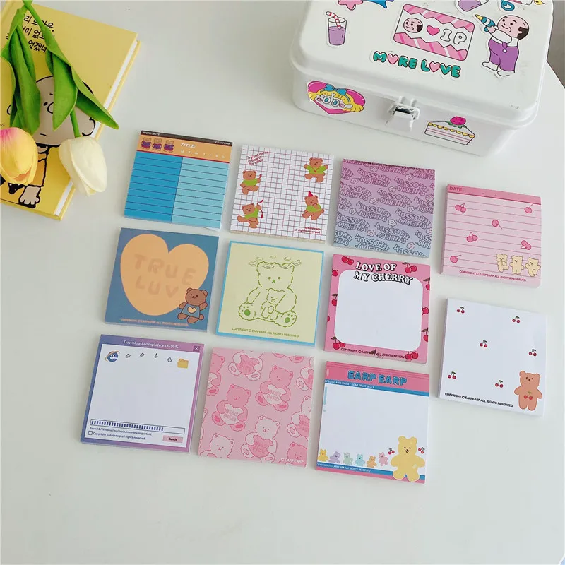 

50 Sheets Korean Cartoon Cute Note Paper Cherry Bear Memo Pad Student Creative Learning Notebook To Do List Kawaii Stationery