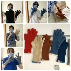 Royal Color Pure Color Autumn Winter Touch Screen Gloves Riding Split Finger Gloves Thick Warm Knitted Woolen Gloves