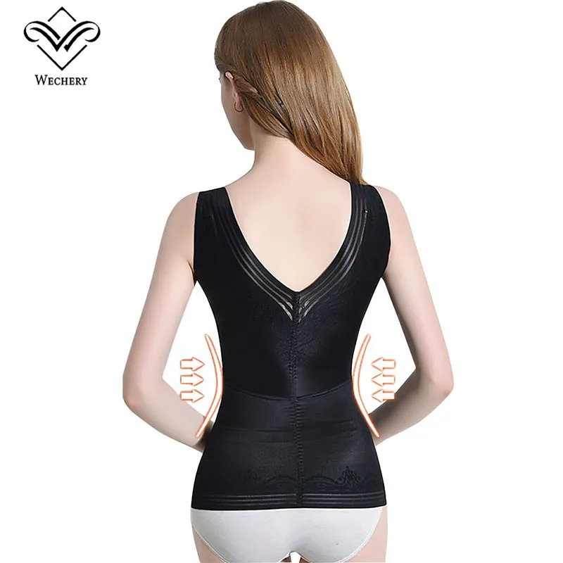 Wechery Posture Corrective Shaper Tops Waist Slim Shapewear Body Modeling Shapers Lingerie Women Sexy Bust Push Up Pads M-3XL