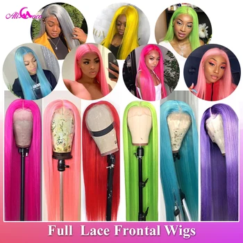 

ALI Coco 613 Full Lace Human Hair Wigs Brazilian Remy Straight Green Yellow Pink Red Light Blue Purple Ombre Full Lace Wigs
