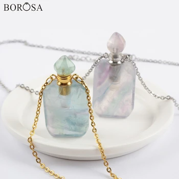 

Gold/Silver Color Rainbow Fluorite Perfume Bottle Necklace for Women Natural Gems Pendant Essential Oil Bottle Birthday Gifts