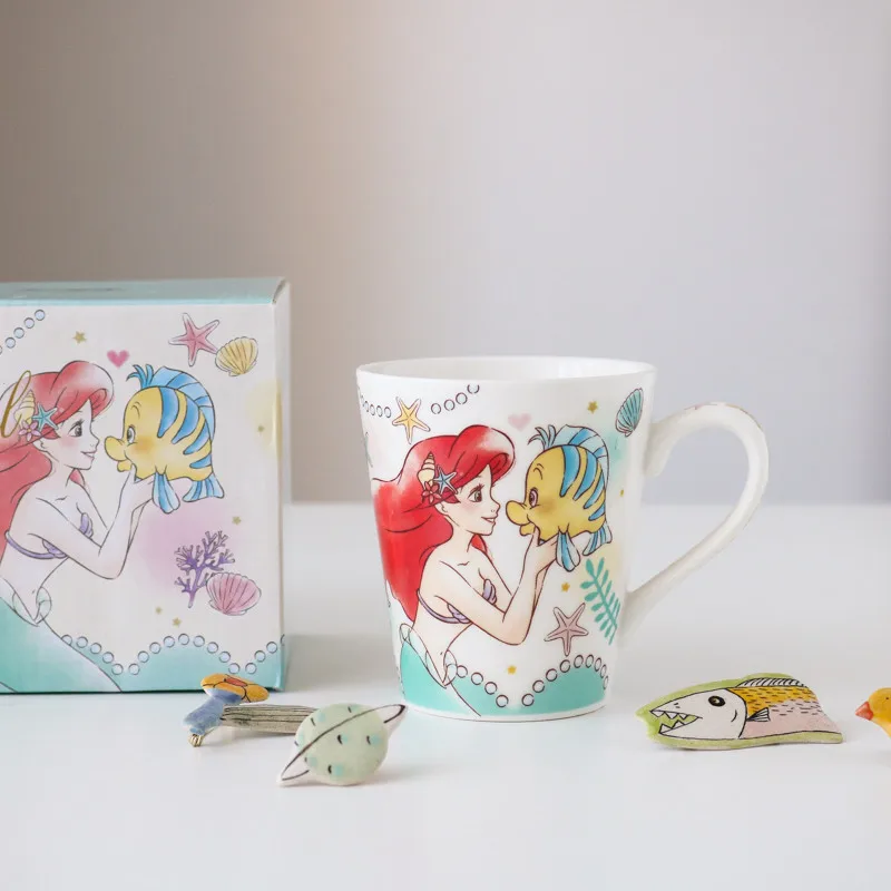 

230ml Disney Mermaid Cartoon Water Cup Coffee Milk Tea Festival Ceramic Mug Home Office Collection Cup Festival Children Gifts