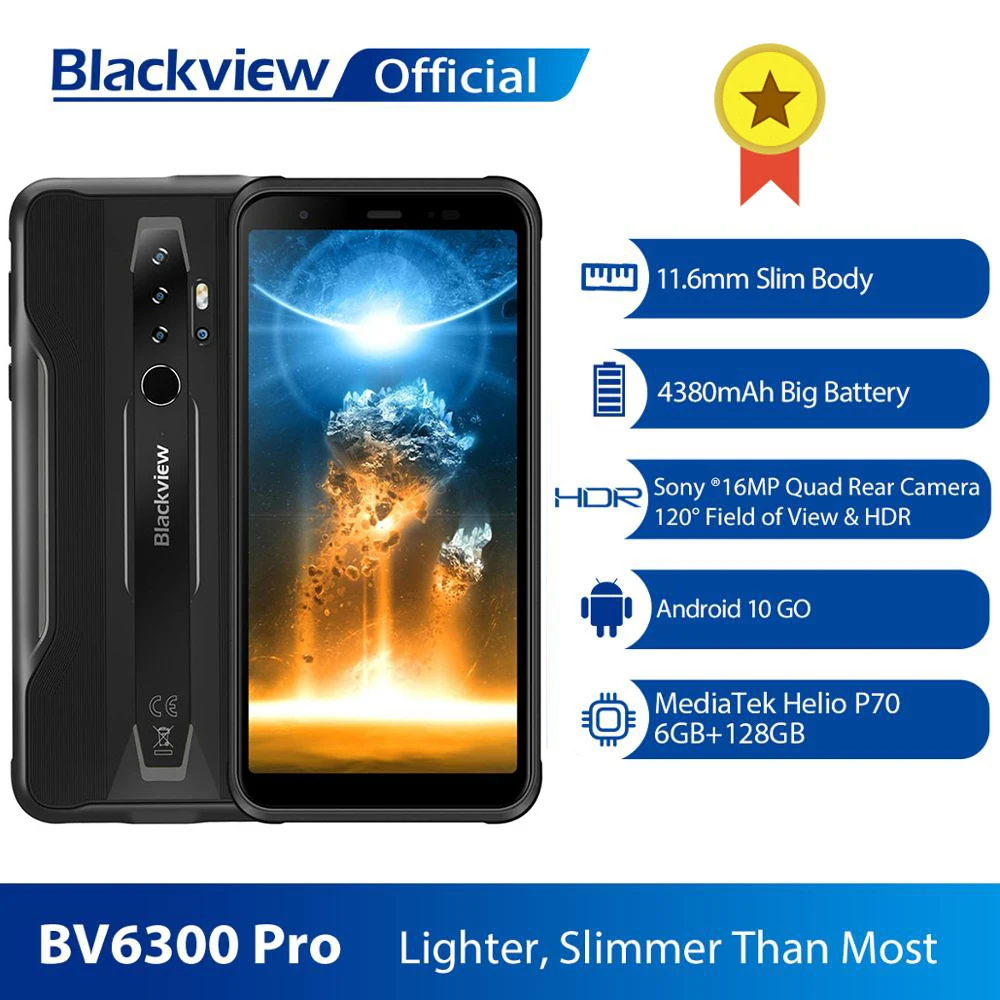 BLACKVIEW 2020 New BV6300 Pro Helio P70 6GB+128GB Smartphone 4380mAh Android 10.0 Mobile Phone NFC IP68 Waterproof Rugged Phone