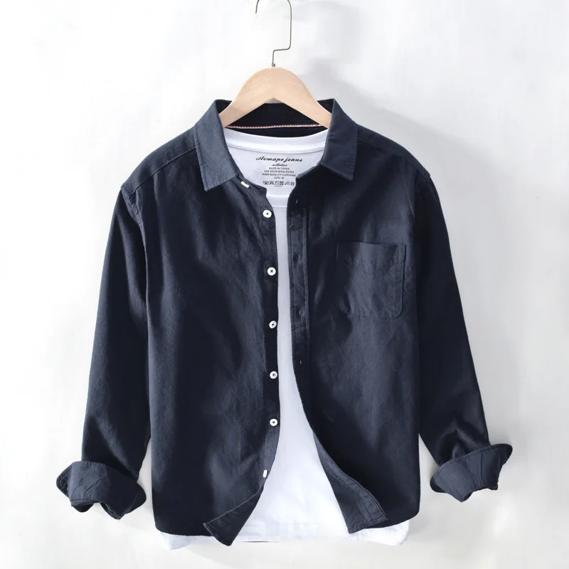 

New Men's Long Sleeve Shirts Cotton Linen Casual Breathable Comfort Shirt Fashion Style Solid Male Loose Streetwear