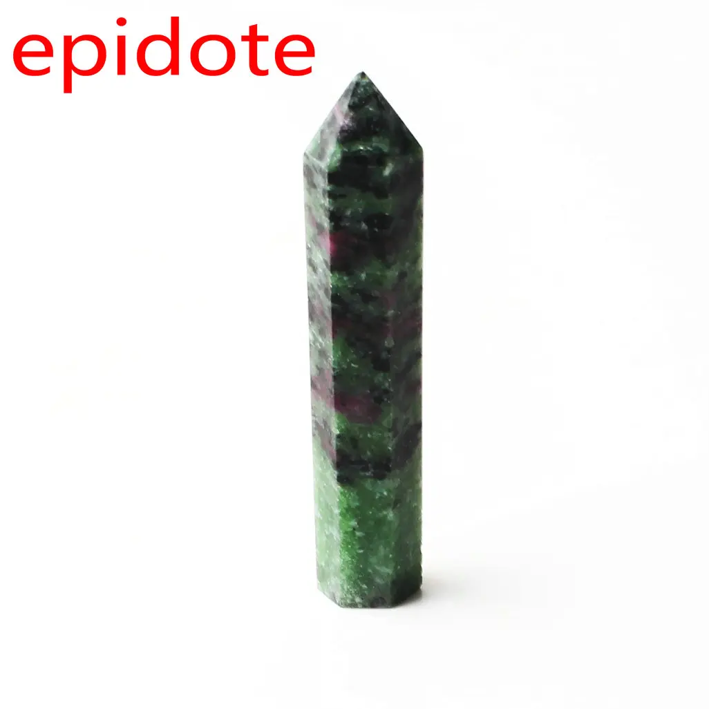 epidote Кристалл обелиск точка палочка ювелирные изделия Красочные Флюорит розовый кварц исцеление чакры в рейки декоративная статуэтка Фигурное ожерелье подарок - Цвет: epidote