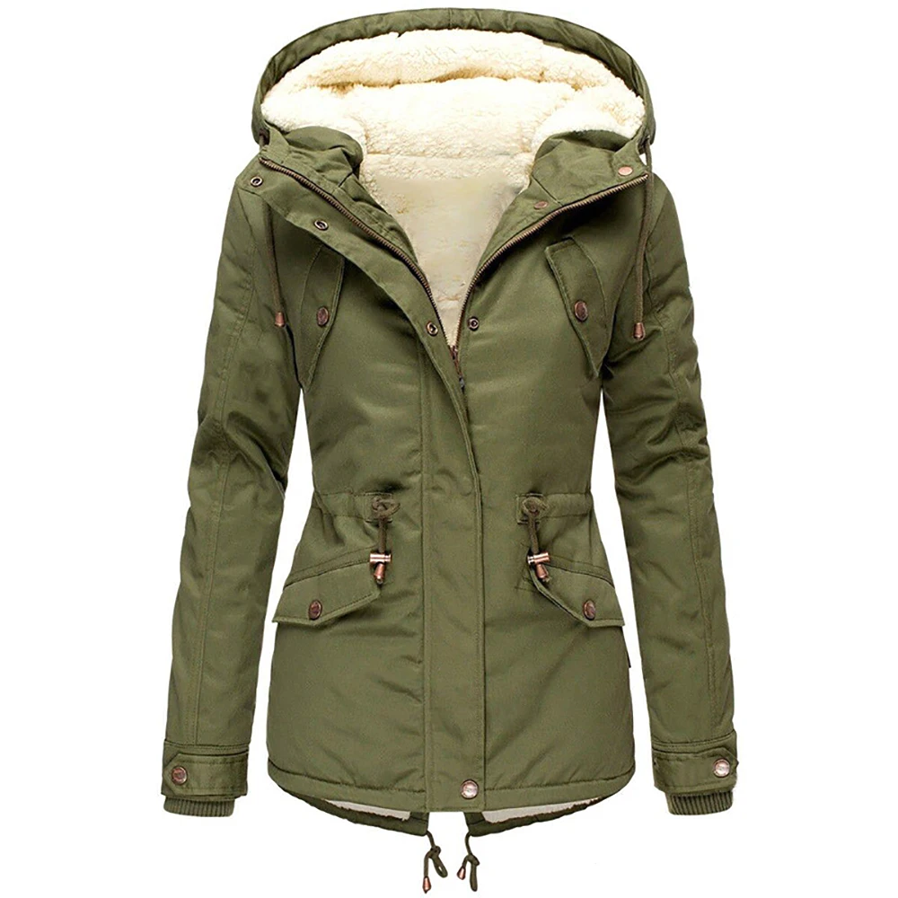 Толстая теплая Женская парка с плюшевой подкладкой, осенне-зимняя модная повседневная хлопковая куртка с капюшоном, уличная одежда размера плюс, базовое пальто D30