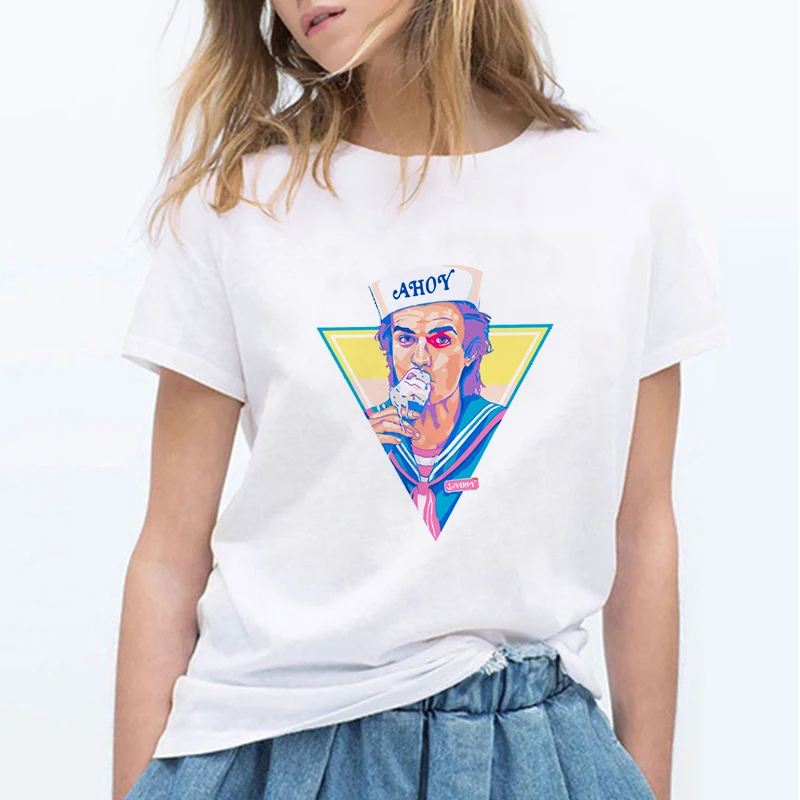 

kuakuayu Stranger Things Scoops Ahoy T Shirt Women Vintage Fashion Casual Short Sleeves Summer Tops