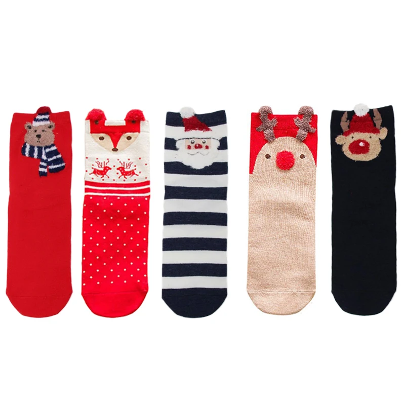 5-2 Manoswe Winter 3Pair/4Pair New Year Woman Christmas Socks Cotton Cartoon Elk Sock Keep Warm Socks Christmas Gift - Цвет: 5-2