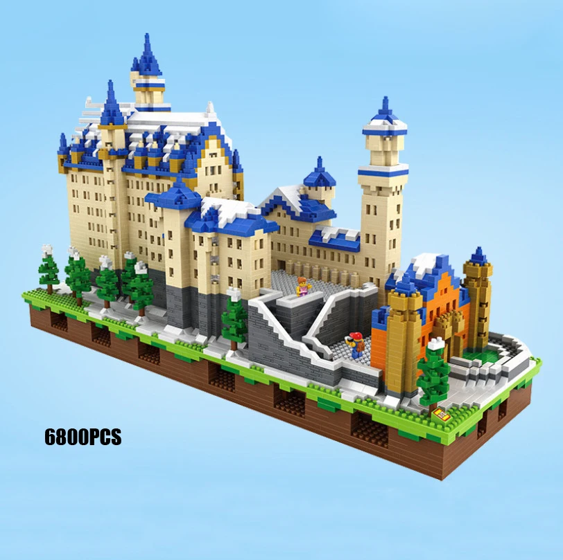 

World famous architecure micro diamond building block Germany New Swan Stone Castle nanobricks with light toy collection