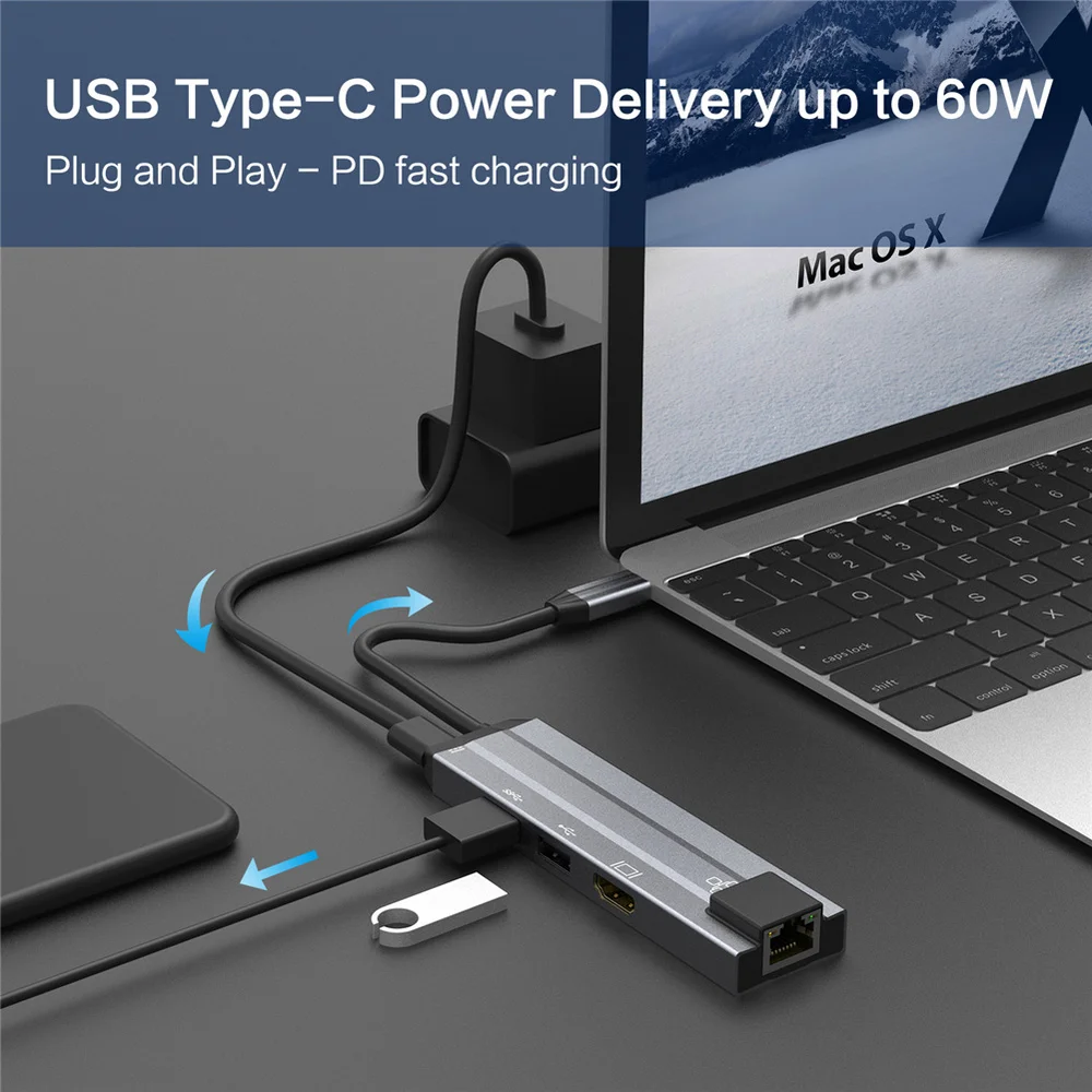 USB C концентратор USB к мульти HDMI USB 3,0 RJ45 Кардер ридер OTG адаптер USB разветвитель для MacBook Pro Air USB док-станция type C концентратор