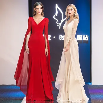 

Elegant Chiffon Long Prom Evening Dresses Long Sleeve Formal Party Gown Pageant Mother of the Bride Dress 2019 New vestido