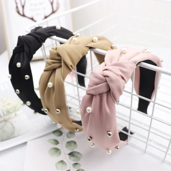 

New Fashion Pearls Headband Soft Hairband Women Classic Handmade Solid Turban Headwear Adult Hair Accessories Wholesale