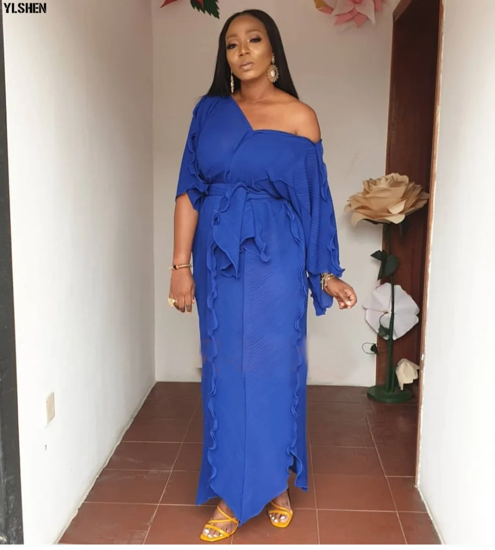 New African Dresses for Women Dashiki Falbala African Dress Clothes Bazin Riche Sexy Pleat V-neck Long Africa Maxi Dress Woman 37