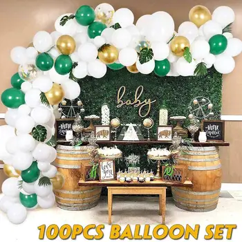 

100pcs/set White Gold Burgundy Balloons Garland Arch Kit with Artificial Palm Leaves Birthday Wedding Anniversary Party Decor