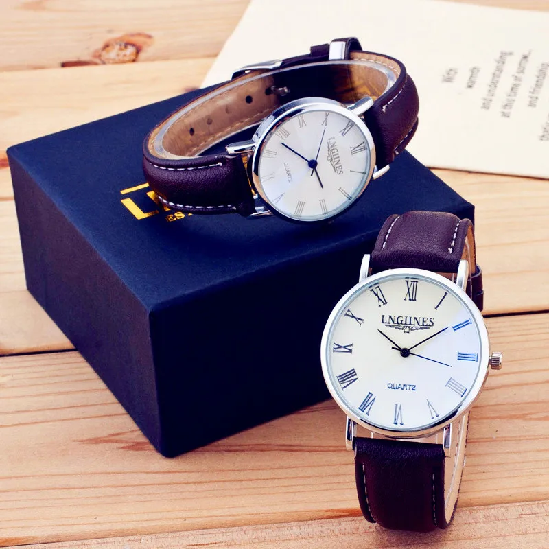 Тапочки для влюбленных; Повседневное простые кварцевые часы подарок фирменного дизайна Для женщин Для мужчин кварцевые часы наручные часы с кожаным ремешком часы Женское платье аксессуары