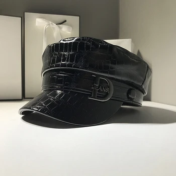 

Autumn and winter outdoor beret leather octagonal hat casual wild retro British hat female