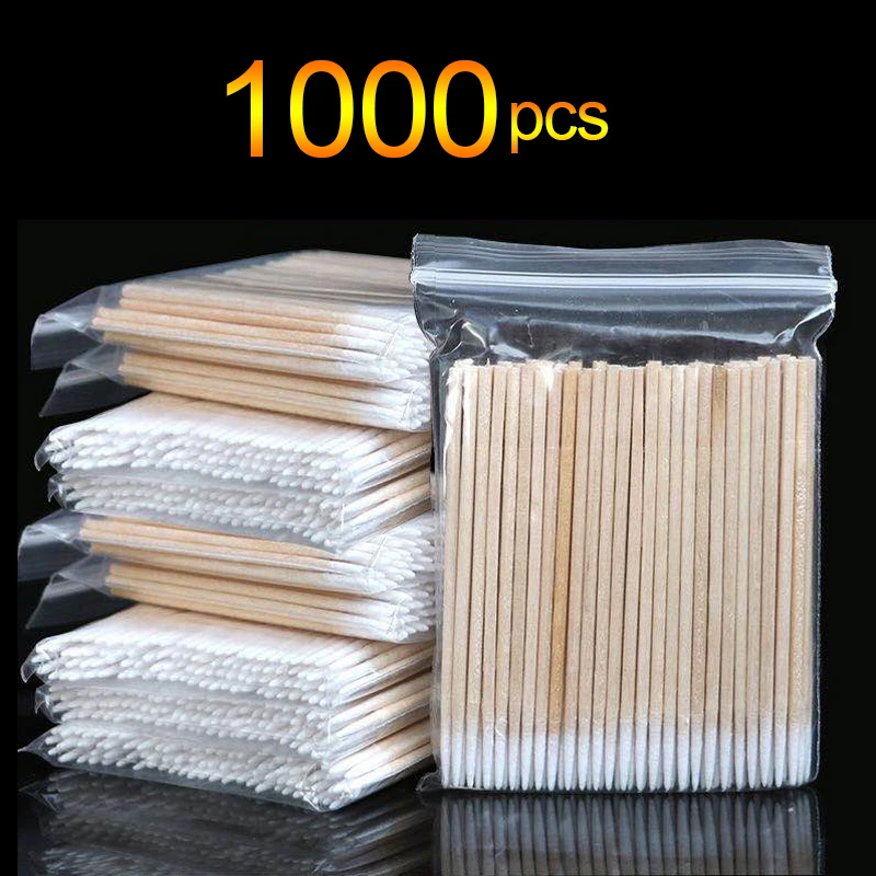 Wood Cotton Swabs 1000pcs Micro Wood Cotton Swab Eyelash Extension Tools Tatoo Microblading Cleaning Wooden Sticks Cosmetic Cotton Brush Buds Tip