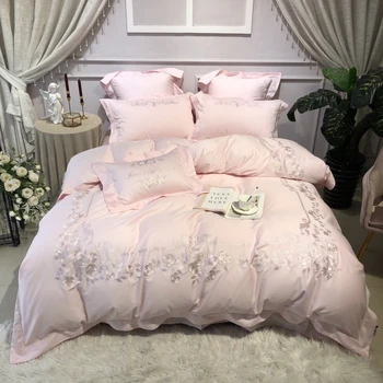 

Flowers Bedding Set Queen Size embroidery Bedding Sheet egyptian cotton Bed Linen ropa de cama King Bed Set Duvet Cover 4/7pcs