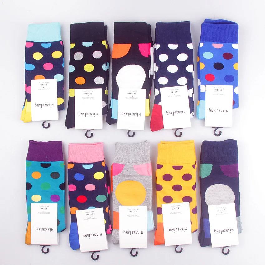 

RANMO 41-46 European size men's and women's socks lovers wave dot contrast color mid-length tube new trend flower sports socks