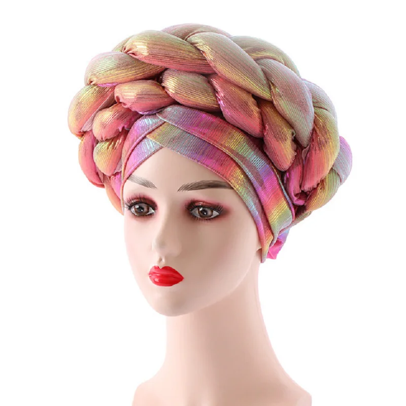 BUSHRA African Turban Cap Braided Aso Oke Gele Head Wrap Already Made Auto Headtie Nigerian Female Ready To Wear Hair Bonnet