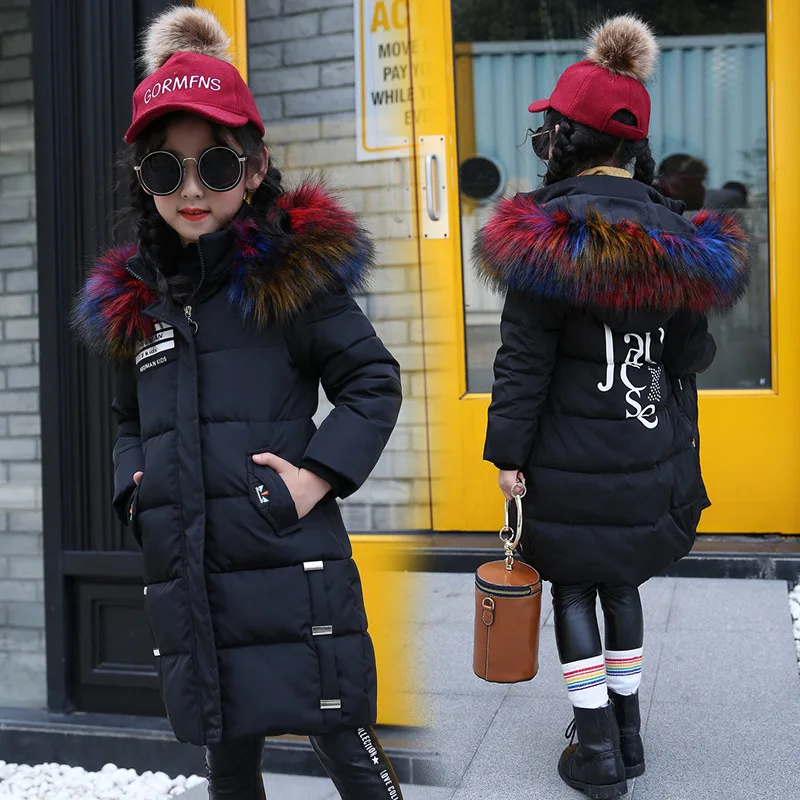 

OLEKID Thick Warm Parka For Girls Fur Collar Long Girls Winter Coat 3-14 Years Kids Cotton Jacket Children teenage Girl Snowsuit