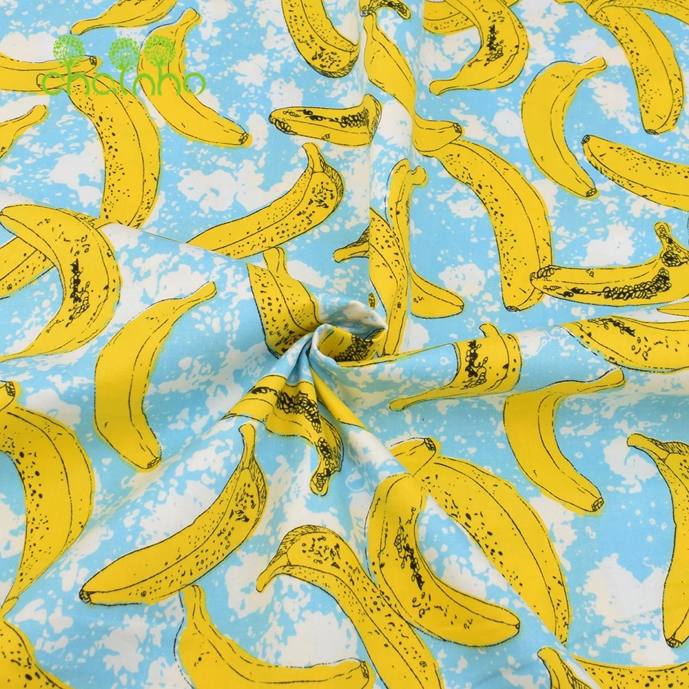 Chainho,Printed Twill Weave Cotton Fabric,DIY Sewing Quilting Material,Patchwork Cloth,7 Designs Fruit Series,2 Sizes,15C267