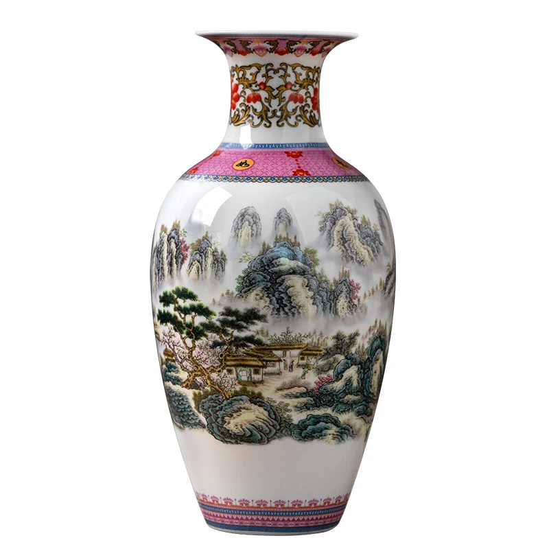 Jingdezhen-도자기 신제품 중국 스타일 패밀리 장미 꽃병, 거실 베란다 TV 캐비닛 꽃꽂이 장식