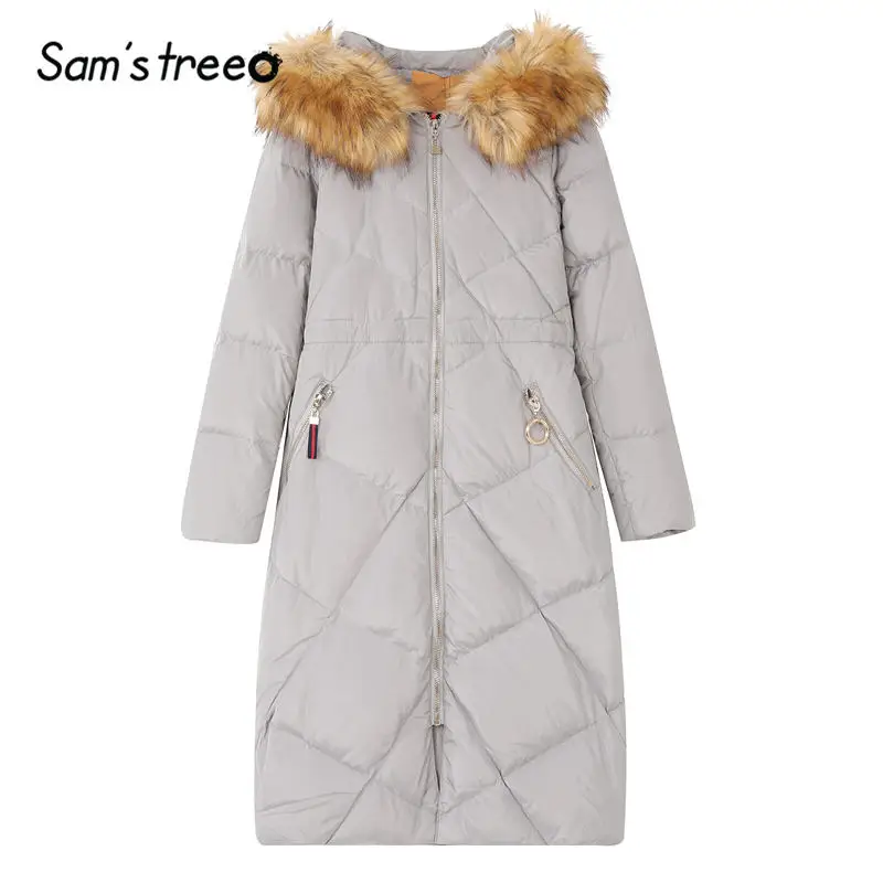SAM'S TREE армейский зеленый Argyle толстовки на молнии теплый пуховик для женщин Зима Серый эластичный пояс рукав оверсайз женская верхняя одежда
