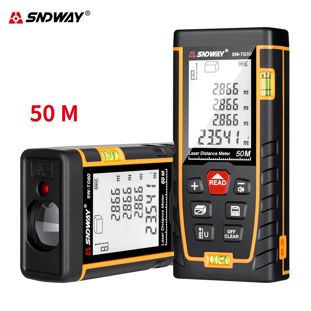 

Sndway 2 bubble laser rangefinder Large LCD laser distance lazer measure 50M 70M 100M roulette laser meter trena range finder