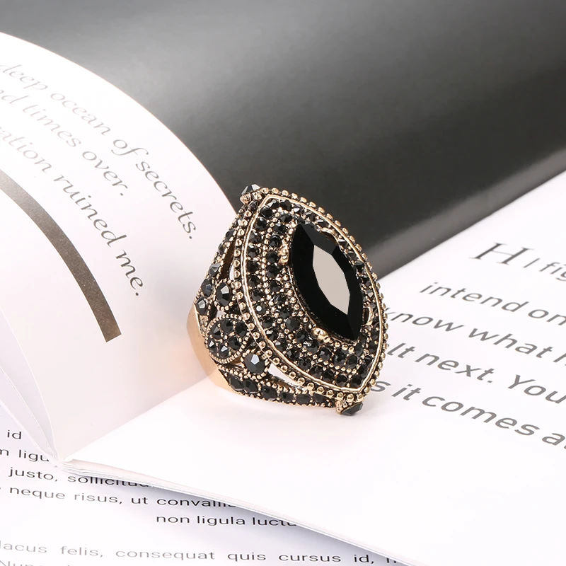 Womens Ring Kinel Luxury Antique Vintage Look AAA Crystal Boho Gold Color Charm Ethnic Wedding