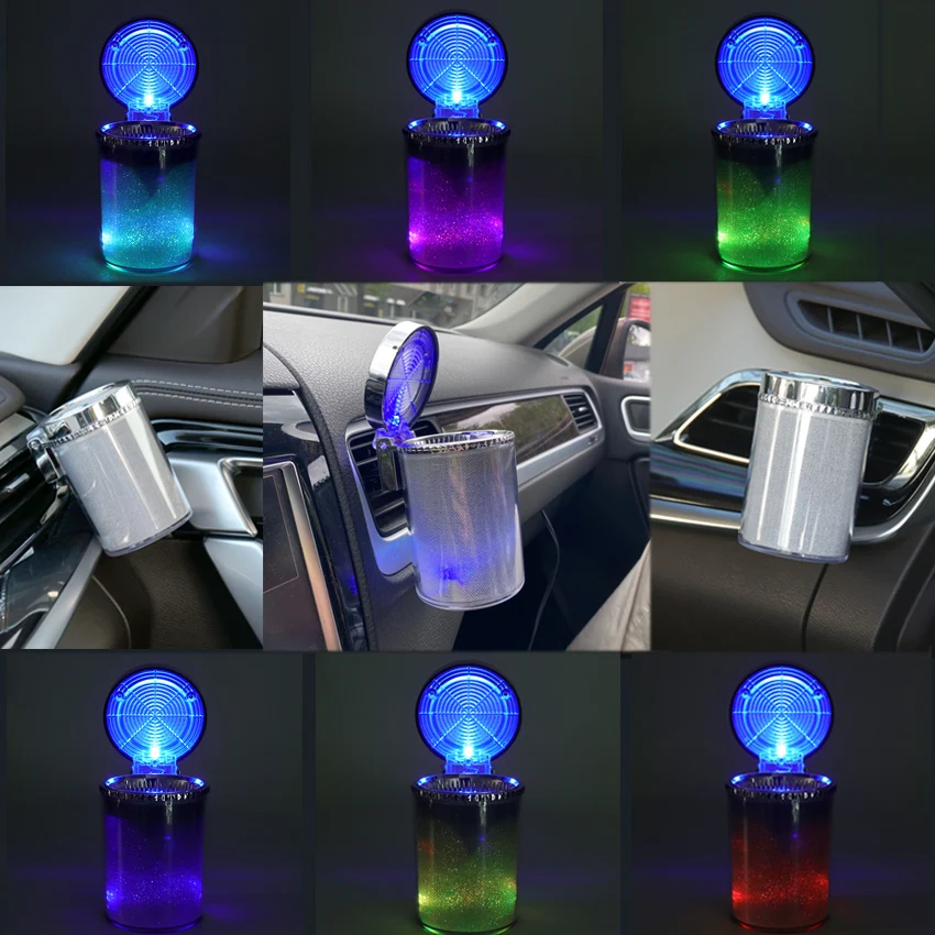 Cenicero de ventilación de coche con luz Led, contenedor de humo para  cigarros, bote de basura, suministros de decoración Interior de coche