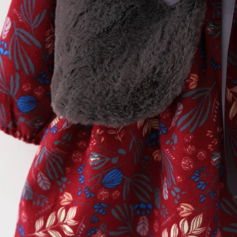 Keelorn/новое платье для маленьких девочек весенне-зимняя одежда для маленьких девочек платье с цветочным рисунком и длинными рукавами Модный меховой жилет детская одежда из 2 предметов