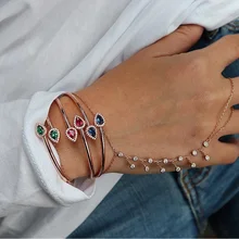 Дизайн модные женские Позолоченные ювелирные изделия разноцветный камень с фианитами в форме капли обёрточная бумага Открытый браслет