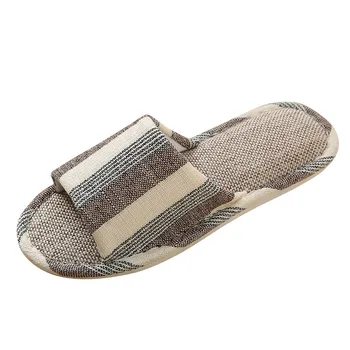 

2020 Cotton Fabric Men Indoor Flat Slippers Basic Slides Men's Spring And Autumn Slippers Hemp Bottom Home Slippers#119