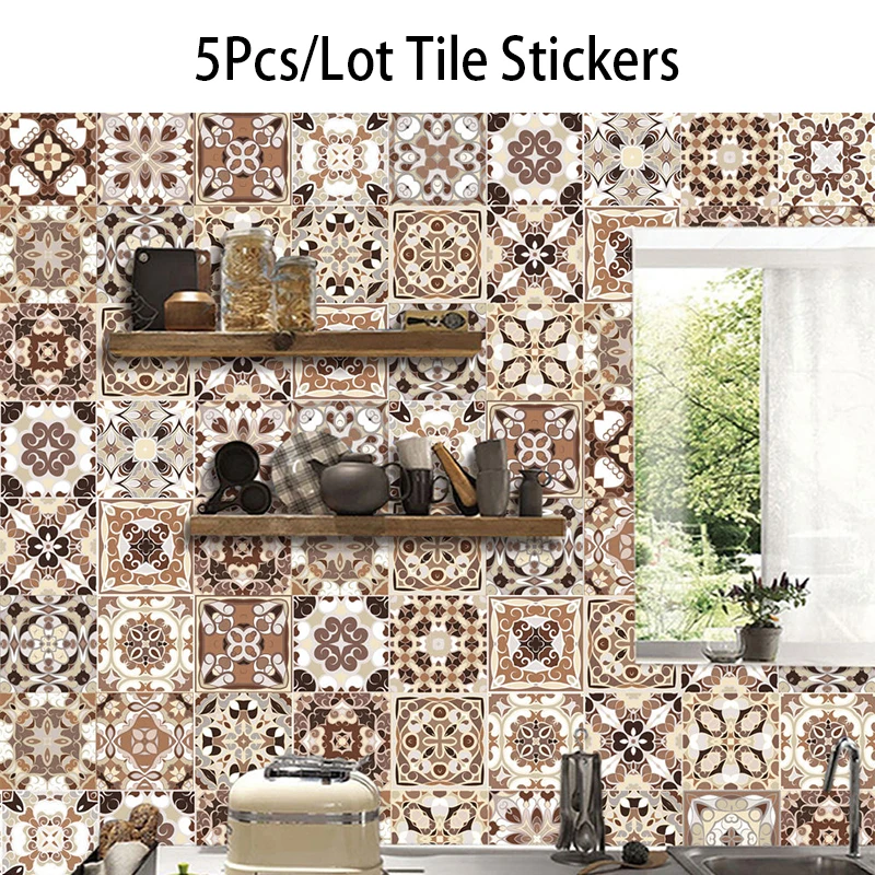 

Wall Decor Bathroom Waist Line Retro European Style Tiles Wall Sticker Bedroom Poster Self-sticking Waterproof Cupboard