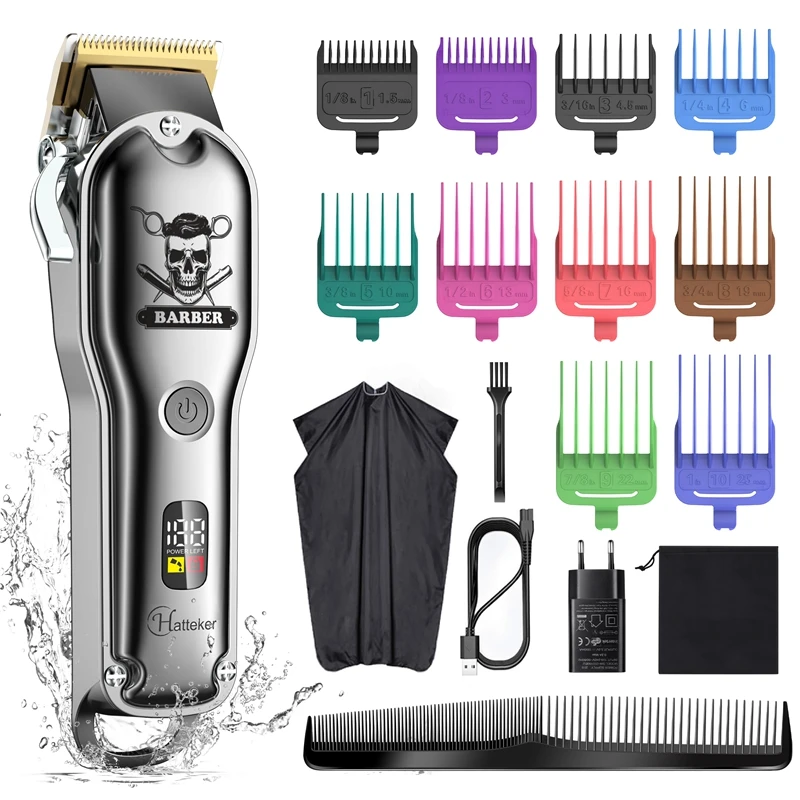 HATTEKER Mens Hair Clippers Hair Trimmer Professional Barber Hair Cutting Grooming Kit with Hairdressing cloak Rechargeable