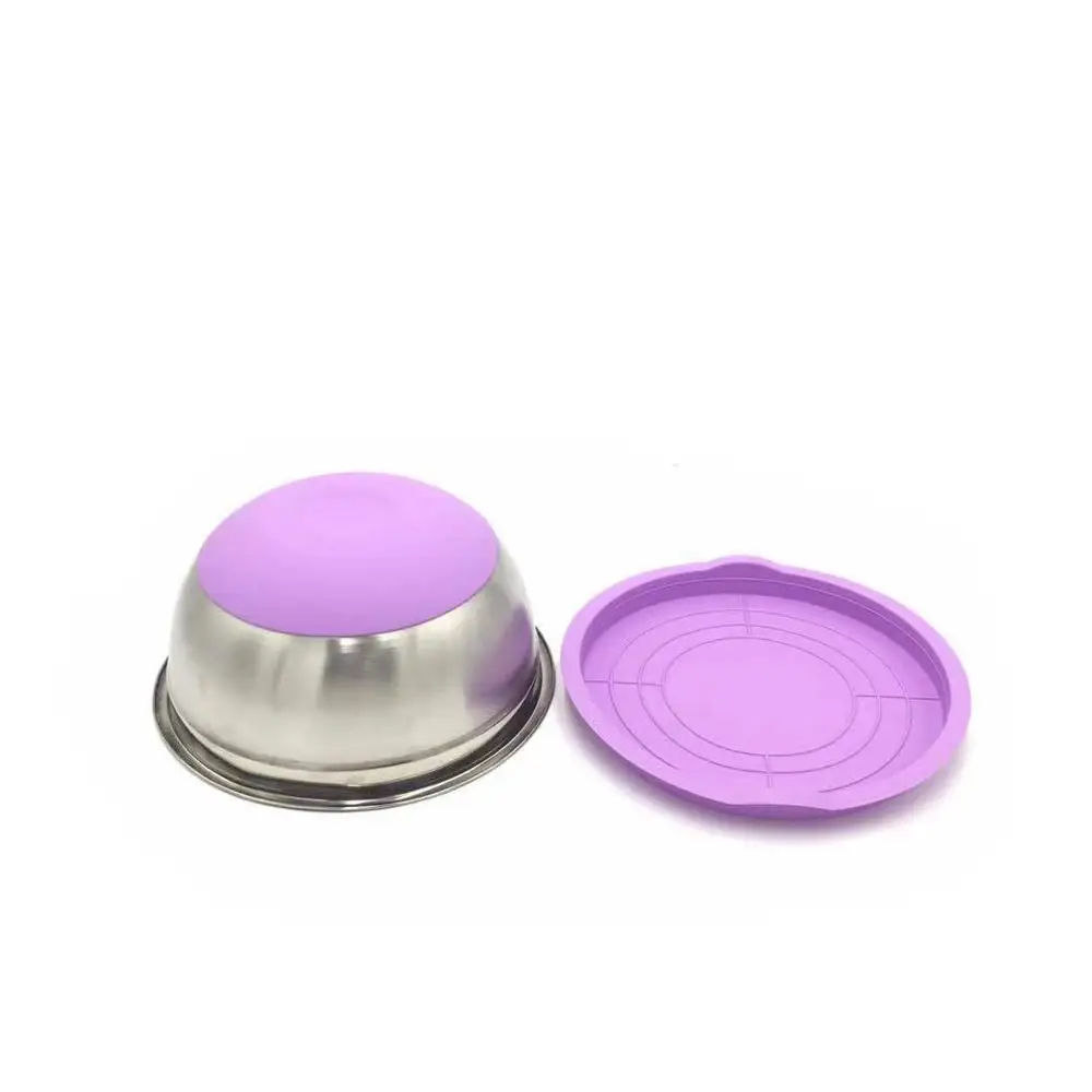 24cm-Purple 7 цветов миска для смешивания из нержавеющей стали с крышкой домашний кухонный миксер для яиц салатники Нескользящая силиконовая нижняя чаша для хранения пищевых продуктов набор - Цвет: 24cm-Purple