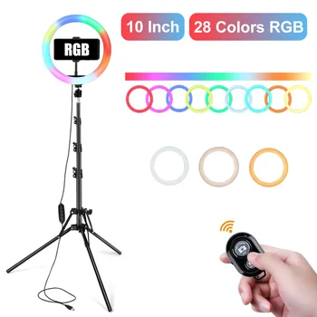 

10inch RGB LED Ring Light with Tripod Multiple Colors Selfie Ring Lamp Fill Light with 160cm Stand for TikTok Youtube Vedio