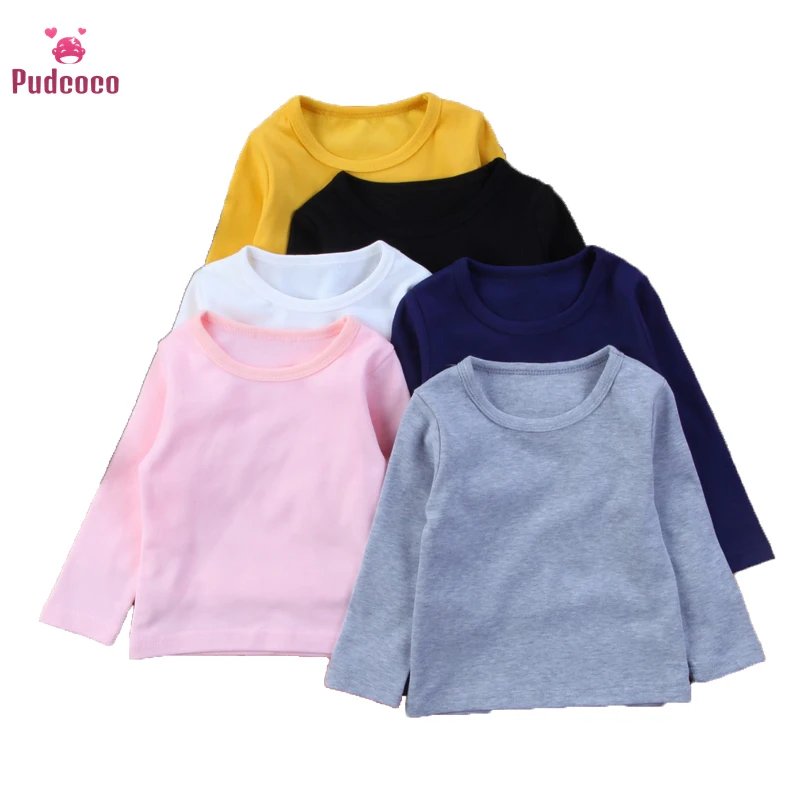 Pudcoco/брендовая осенне-зимняя однотонная хлопковая Футболка; одежда для маленьких мальчиков и девочек; нижнее белье с длинными рукавами для новорожденных;