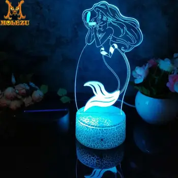 

Led 3D Night Light Mermaid C Pattern Figure Nightlight for Child Bedroom Decor Desk Lamp 16 Color with remote