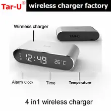 10 Вт Быстрое беспроводное зарядное устройство Qi с многофункциональным светодиодный будильником, настольный цифровой термометр HD зеркальные часы с памятью времени