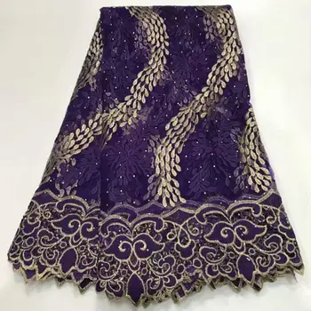 

2019 Embroidered lace African Guipure French lace fabric purple color High quality Nigeria mesh cord lace fabric for wedding