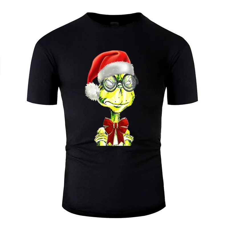 Комическая футболка Grinch с тыквой для мужчин, унисекс, с круглым вырезом, для отдыха, Grinch, для лица, рождественский подарок, футболки для взрослых, хлопковая футболка - Цвет: Men-Black