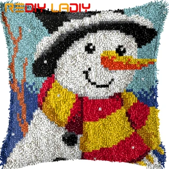

Latch Hook Kit Make Your Own Cushion Winter Snowman Printed Canvas Crocheted Pillow Case Latch Hook Cushion Cover Hobby & Crafts