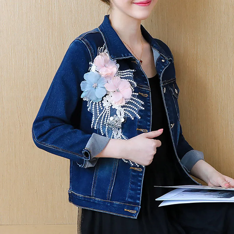 

Coats and jackets women 2019 Flowers Embroidery Appliques Pattern Print Solid button Pockets blusas female jacket plus size 0375