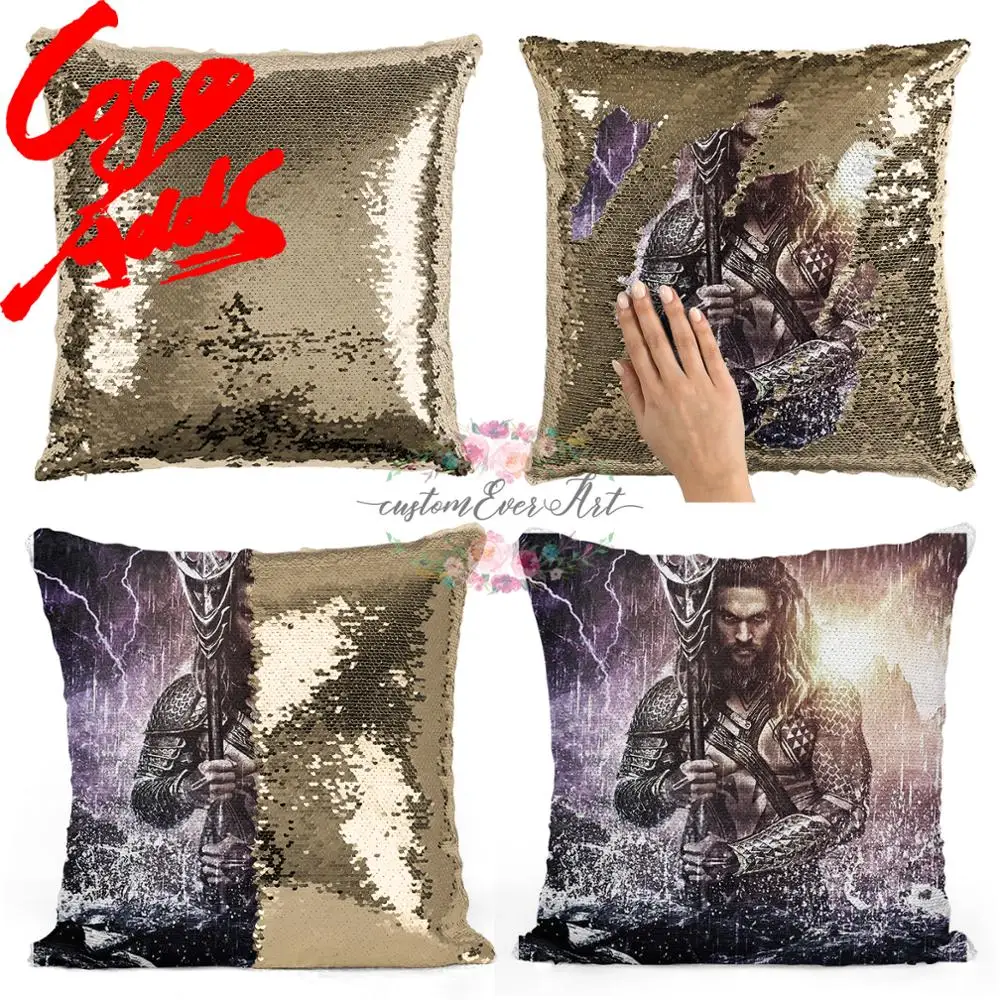 Подушка с блестками Aquaman HD | Наволочка Двухцветная подушка Подарок для нее Него