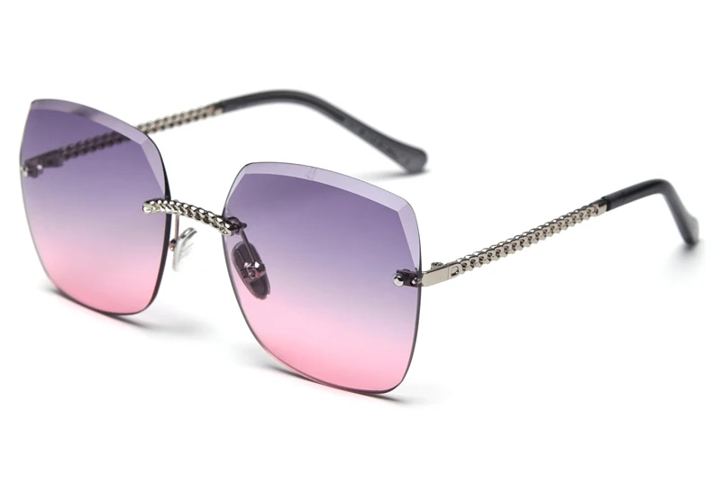 grey pink lens Peekaboo градиентные большие квадратные солнцезащитные очки для женщин, безрамные металлические uv400 женские солнцезащитные очки без оправы, Женский Летний стиль - Цвет линз: grey pink lens
