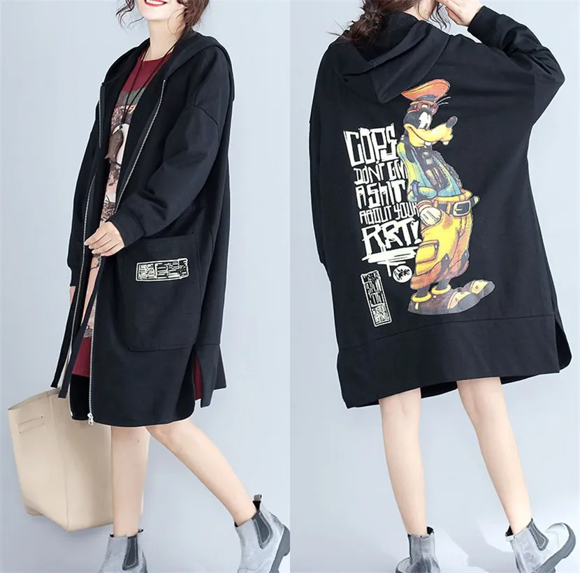 

Photo Shoot Fat Mm Large Size Dress 2018 Spring New Style Printed Cartoon Pattern Loose-Fit Middle Long Coat
