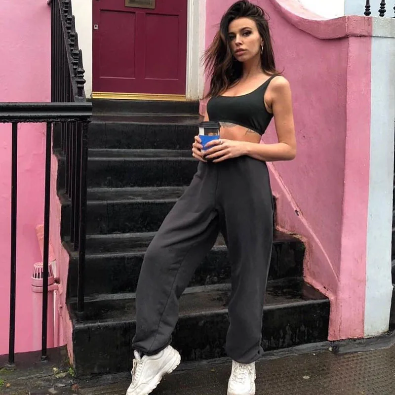 

2020 Autumn and Winter New Net Red Solid Color Sweater Pants Loose Casual Pants Earth Color Slim Ankle Banded Pants Women
