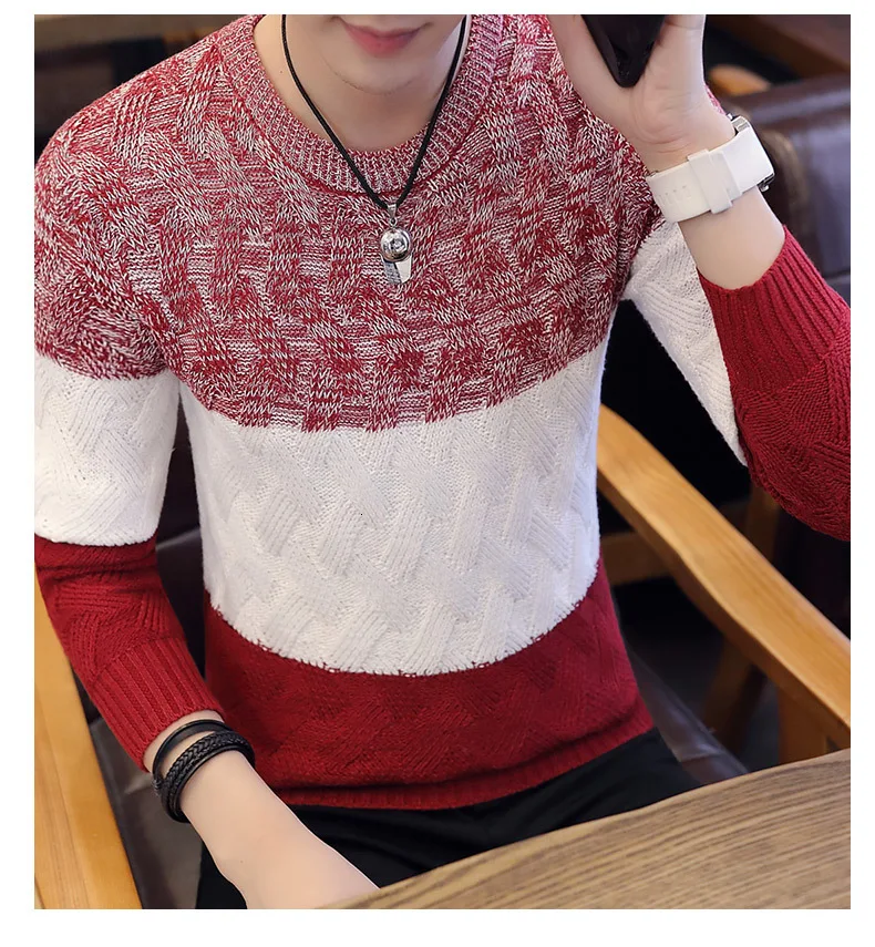 Мужские свитера Теплый пуловер вязаный полосатый мужской 2019 брендовый Повседневный осенне-зимний свитер Пуловеры с длинными рукавами для